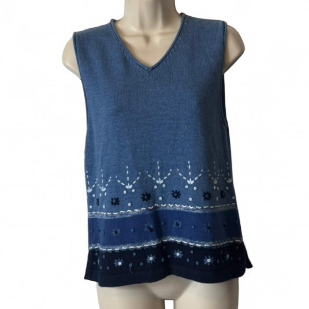 Vintage 90s Marsh‎ Landing Blue Ombre Embroidered Sweater Vest, Women's Size M